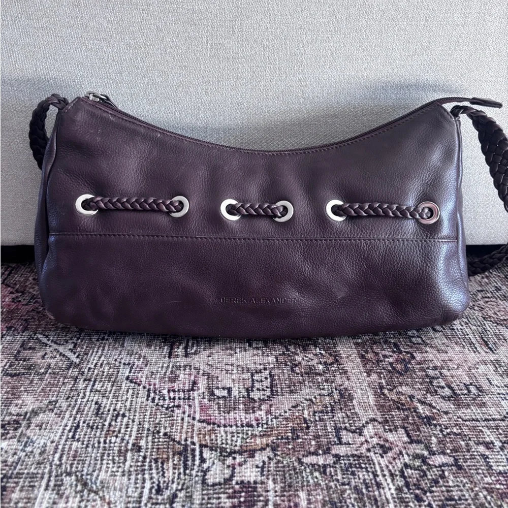 Derek Alexander Brown Leather Shoulder Bag Braided Handle - Picture 6 of 11